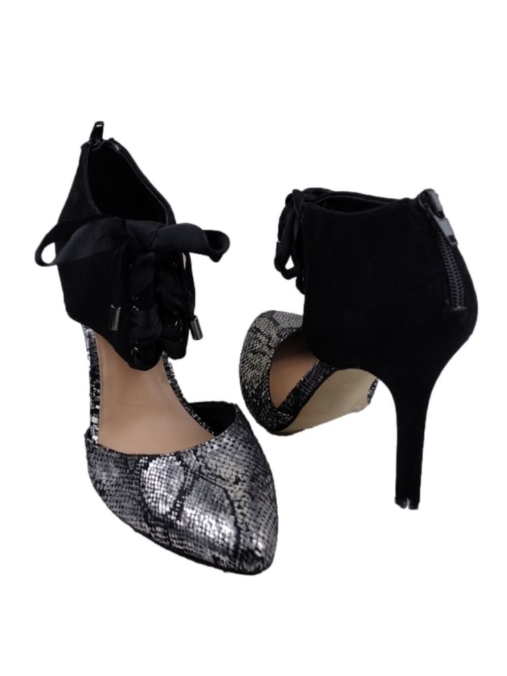 Sole Society Jeannell Black Suede Leather Lizard Pointed Toe Stiletto Heel Shoe